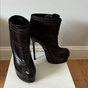 Yves Saint Laurent Rich Brown Lace-Up Heeled Boots